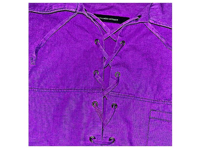 Camicia viola da uomo con lacci e zip laterale, autentica Alexander McQueen degli anni '90. Porpora - vista 2
