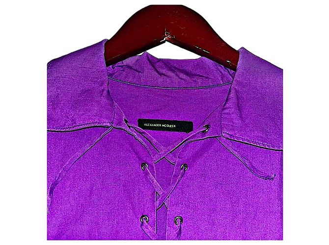 Camicia viola da uomo con lacci e zip laterale, autentica Alexander McQueen degli anni '90. Porpora - vista 3