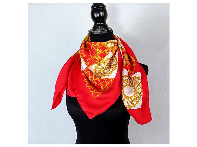 Nina Ricci foulard vintage rosso e dorato in seta D'oro - vista 2