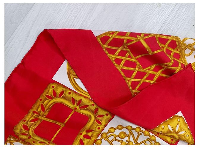 Nina Ricci foulard vintage rosso e dorato in seta D'oro - vista 4