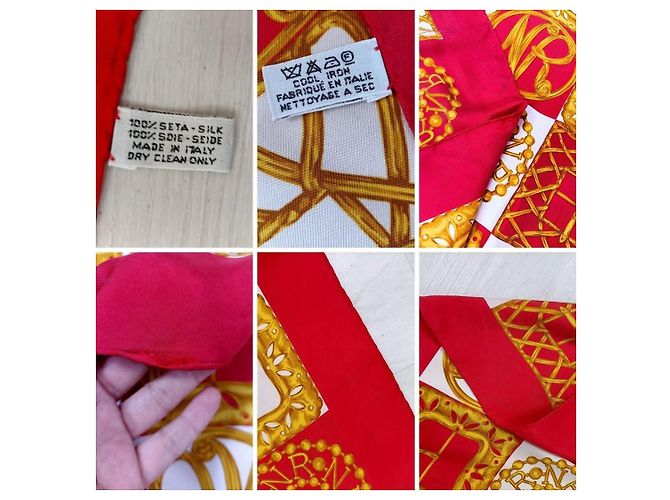 Nina Ricci foulard vintage rosso e dorato in seta D'oro - vista 5