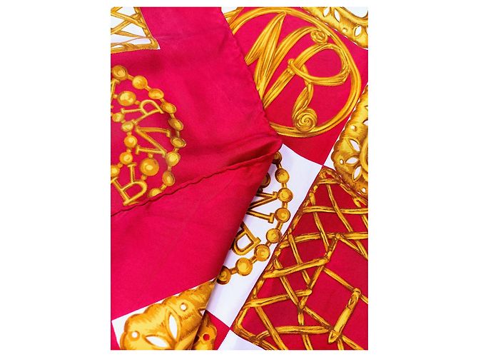 Nina Ricci foulard vintage rosso e dorato in seta D'oro - vista 6
