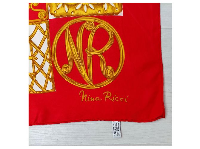 Nina Ricci foulard vintage rosso e dorato in seta D'oro - vista 7
