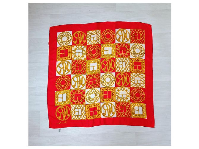 Nina Ricci foulard vintage rosso e dorato in seta D'oro - vista 8
