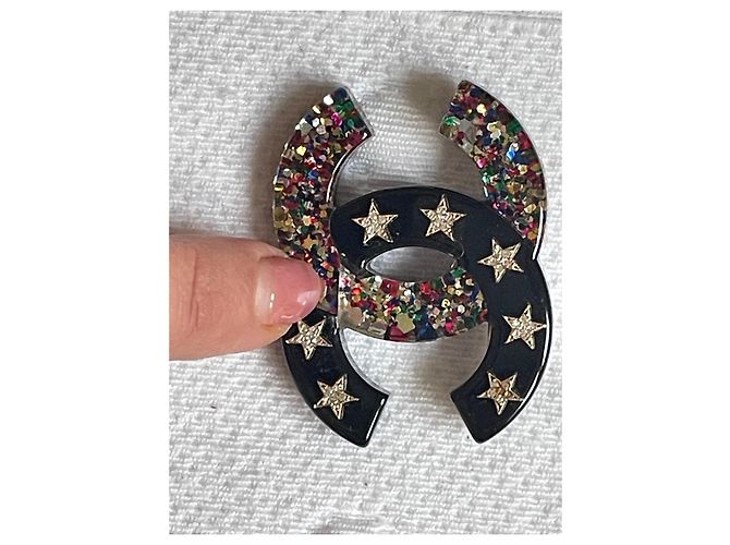 Spilla Chanel CC stelle e glitter resina Multicolore - vista 7