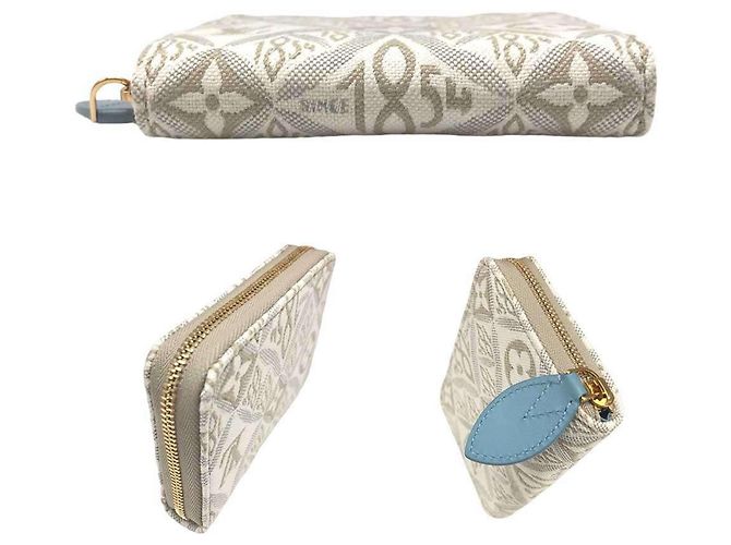 Zippy-Münzbörse von Louis Vuitton aus weißem Jacquard - Ansicht 4