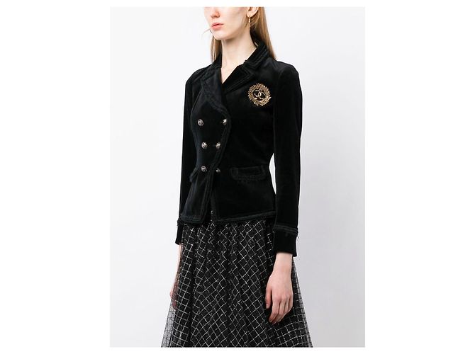 Chanel Ikonische CC-Weizen-Patch-Veloursjacke Schwarz - vista 3