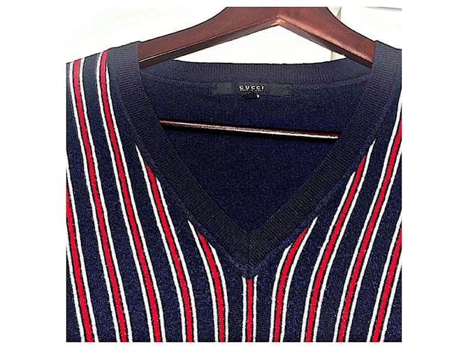 Authentischer Gucci Tom Ford Merinowoll-Web-Pullover Rot Blau - Ansicht 3