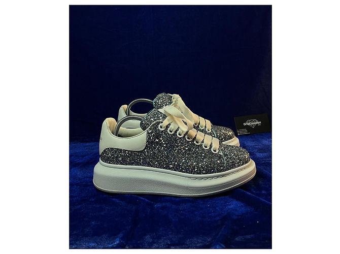 Sneakers Oversized Alexander McQueen Donna 38 Argento Bianco Turchese - vista 3