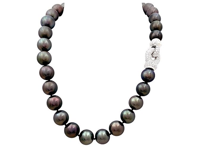 inconnue Tahiti-Perlenkette, Weißgold, Diamanten. - Ansicht 2