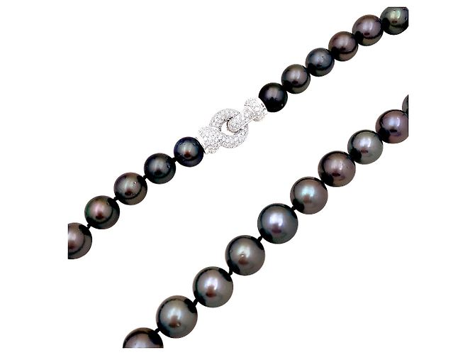 inconnue Tahiti-Perlenkette, Weißgold, Diamanten. - Ansicht 5