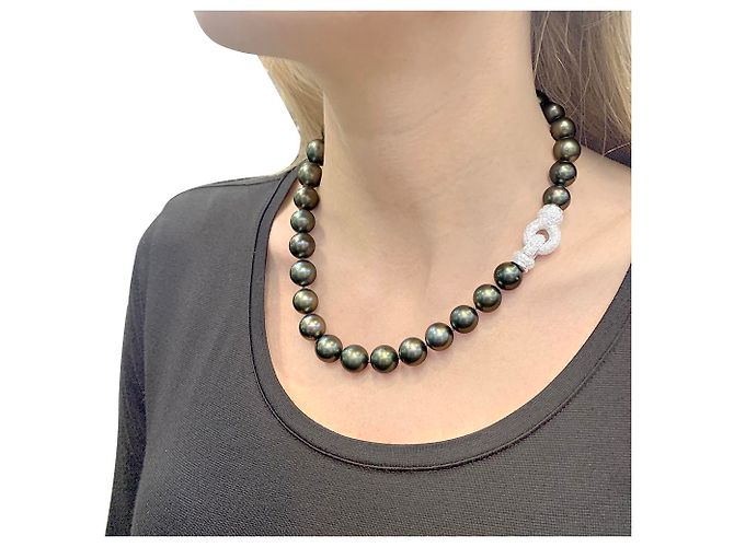 inconnue Tahiti-Perlenkette, Weißgold, Diamanten. - Ansicht 9