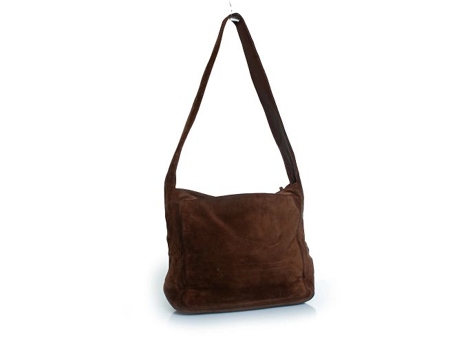 Chanel, borsa tote in suede marrone con logo CC e nappina - vista 3