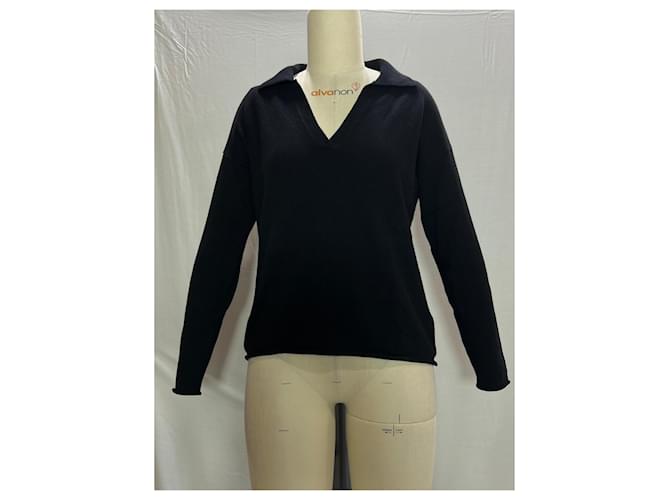 Iris & Ink Pullover mit V-Ausschnitt aus schwarzer Wolle - Ansicht 7