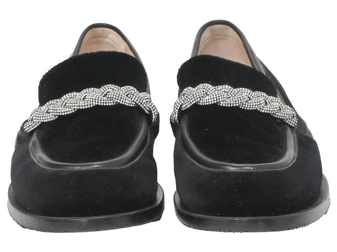 Mocassini a catena impreziositi da cristalli Stuart Weitzman in suede nero - vista 2