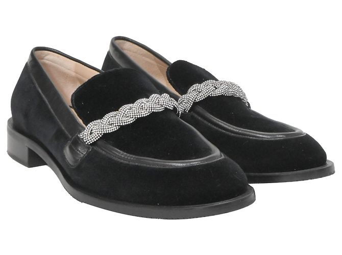 Mocassini a catena impreziositi da cristalli Stuart Weitzman in suede nero - vista 4