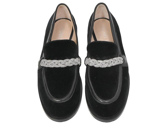 Mocassini a catena impreziositi da cristalli Stuart Weitzman in suede nero - vista 5