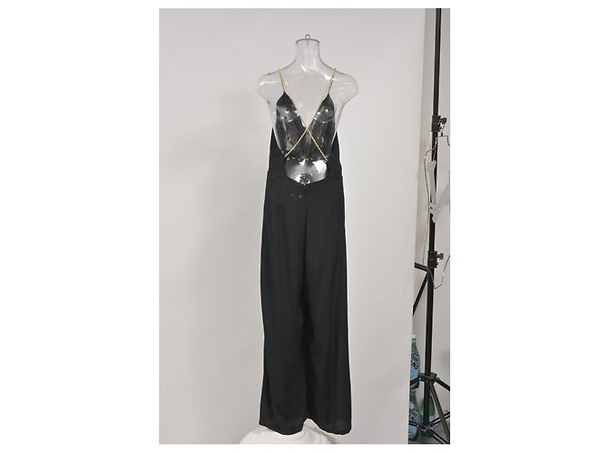 Mono V-Neck con Tirantes de Cadena Ba&Sh en Viscosa Negra Negro - vista 10