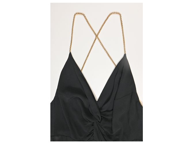 Mono V-Neck con Tirantes de Cadena Ba&Sh en Viscosa Negra Negro - vista 11