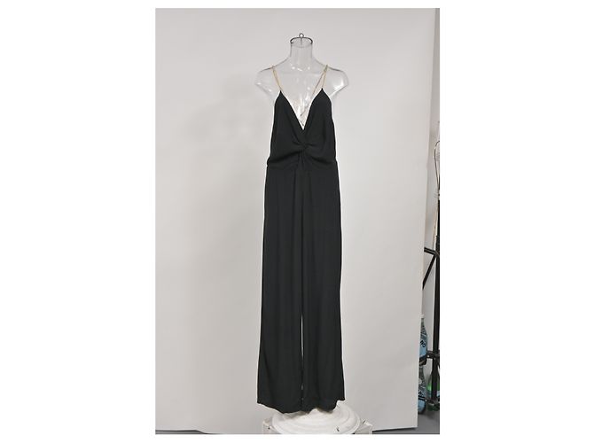 Mono V-Neck con Tirantes de Cadena Ba&Sh en Viscosa Negra Negro - vista 8