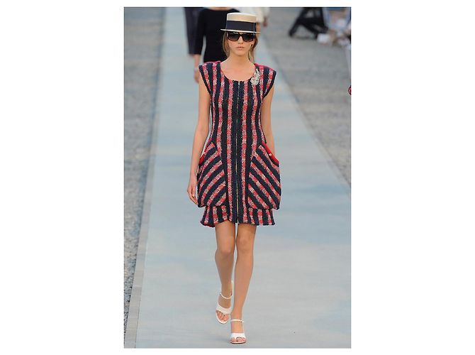 Chanel CC Gripoix Knöpfe Gewebtes Laufstegkleid Mehrfarben - Ansicht 8