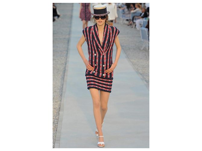 Chanel CC Gripoix Knöpfe Gewebtes Laufstegkleid Mehrfarben - Ansicht 9