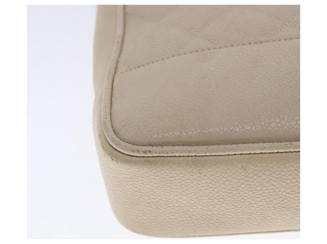 CHANEL Sac à épaule Matelassé Chaîne Cuir Caviar Beige CC Auth bs18887 - vue 15