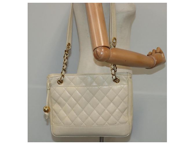 CHANEL Sac à épaule Matelassé Chaîne Cuir Caviar Beige CC Auth bs18887 - vue 24