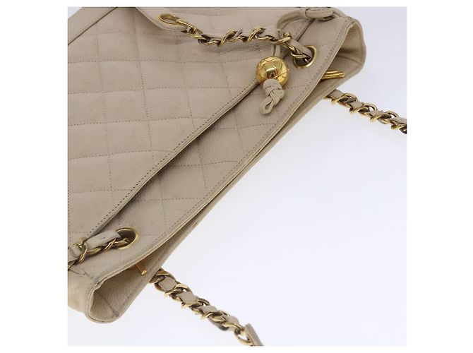 CHANEL Sac à épaule Matelassé Chaîne Cuir Caviar Beige CC Auth bs18887 - vue 6