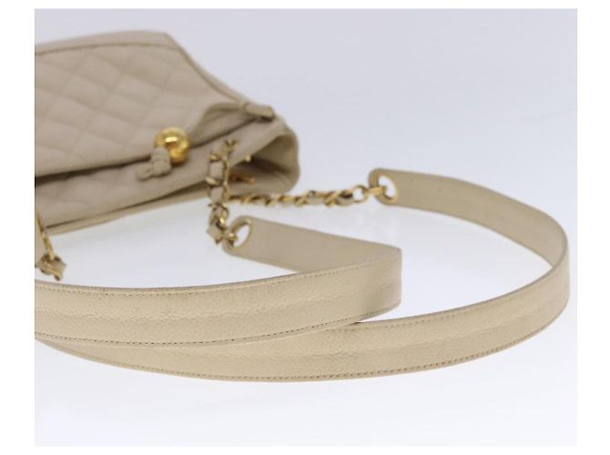 CHANEL Sac à épaule Matelassé Chaîne Cuir Caviar Beige CC Auth bs18887 - vue 7