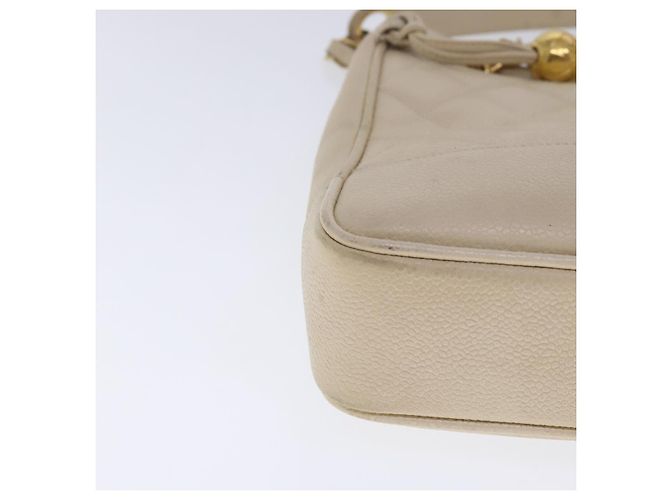 CHANEL Sac à épaule Matelassé Chaîne Cuir Caviar Beige CC Auth bs18887 - vue 9