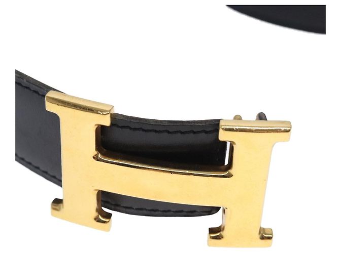 Hermès Cinturón HERMES Constance Cinturón de Cuero 32,3" Negro Oro Auth bs17456 Dorado - vista 2