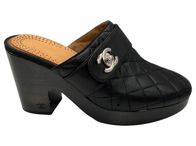 Chanel Black Quilted Leather CC Turnlock Clogs - view 2