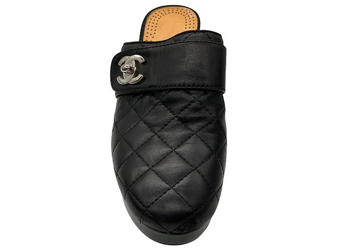 Chanel Black Quilted Leather CC Turnlock Clogs - view 4