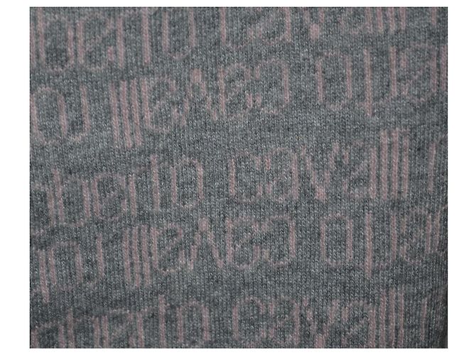 Sciarpa Roberto Cavalli con logo in misto lana rosa e grigia Grigio - vista 3