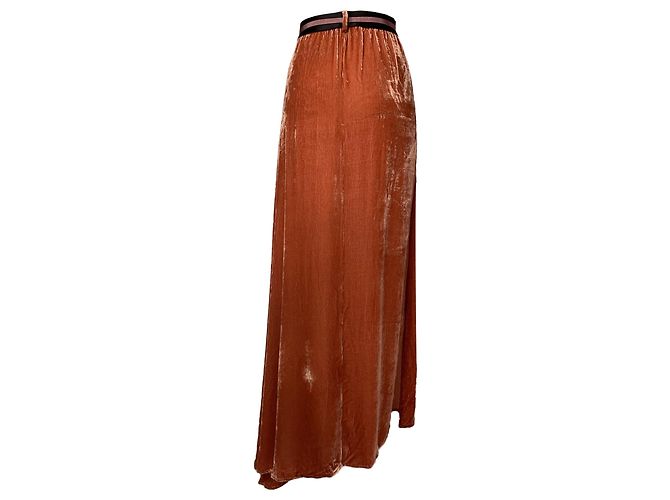 Rippmaxi-Rock von Ann Demeulemeester mit fransigem Bänder in braunem Cupro - Ansicht 3