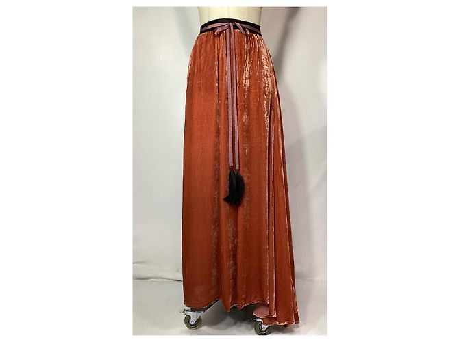 Rippmaxi-Rock von Ann Demeulemeester mit fransigem Bänder in braunem Cupro - Ansicht 6