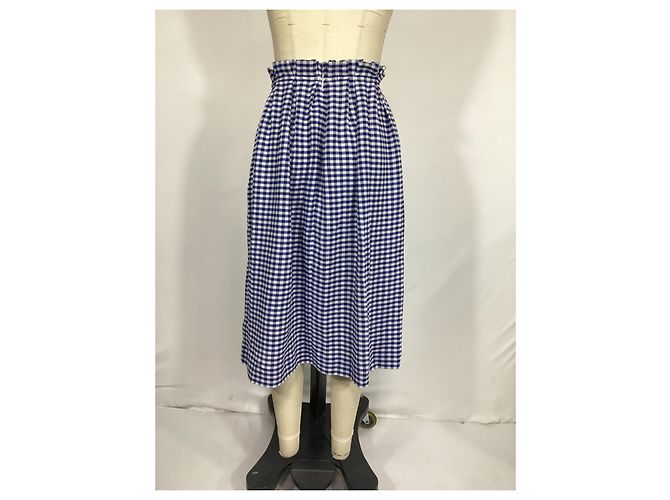 Autre Marque Falda midi de cuadros en algodón azul de cintura alta en nácar. - vista 6