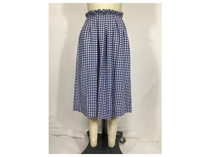 Autre Marque Falda midi de cuadros en algodón azul de cintura alta en nácar. - vista 7