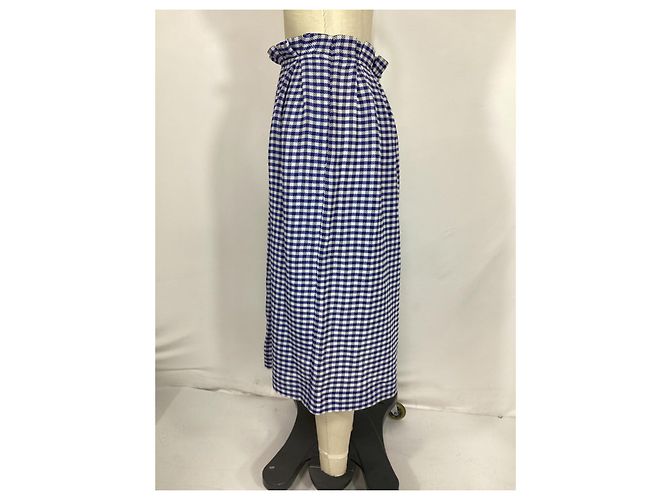 Autre Marque Falda midi de cuadros en algodón azul de cintura alta en nácar. - vista 8