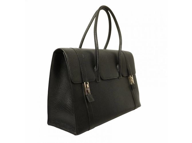 Hermès Borsa Hermes Drag 37 in pelle Chevre Coromandel nera Nero - vista 2