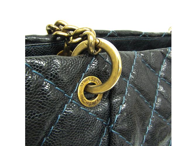 Chanel Matelassé Kette Damen Caviar-Leder Tote Bag Schwarz Marineblau - Ansicht 11