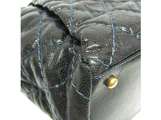 Chanel Matelassé Kette Damen Caviar-Leder Tote Bag Schwarz Marineblau - Ansicht 4
