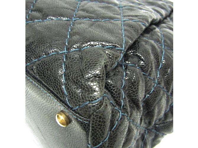 Chanel Matelassé Kette Damen Caviar-Leder Tote Bag Schwarz Marineblau - Ansicht 5