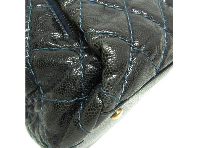 Chanel Matelassé Kette Damen Caviar-Leder Tote Bag Schwarz Marineblau - Ansicht 6