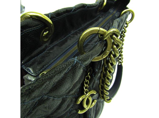 Chanel Matelassé Kette Damen Caviar-Leder Tote Bag Schwarz Marineblau - Ansicht 7