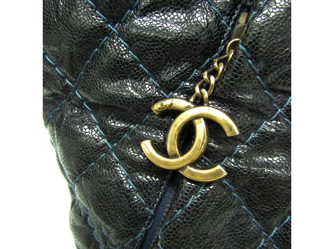 Chanel Matelassé Kette Damen Caviar-Leder Tote Bag Schwarz Marineblau - Ansicht 9