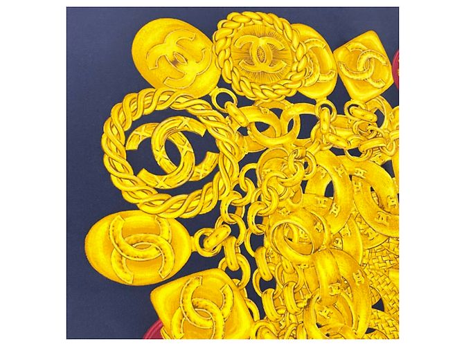Foulard in seta Chanel in blu navy e giallo - vista 3