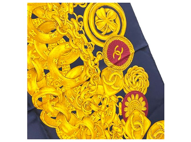 Foulard in seta Chanel in blu navy e giallo - vista 4