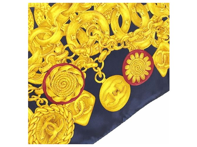 Foulard in seta Chanel in blu navy e giallo - vista 5